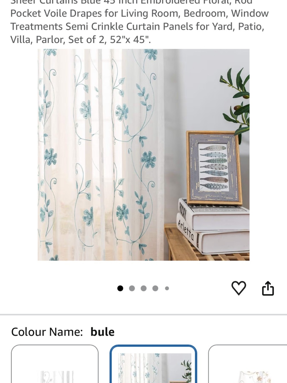Mystic Sheer Curtain Panel with Teal Floral Embroidery